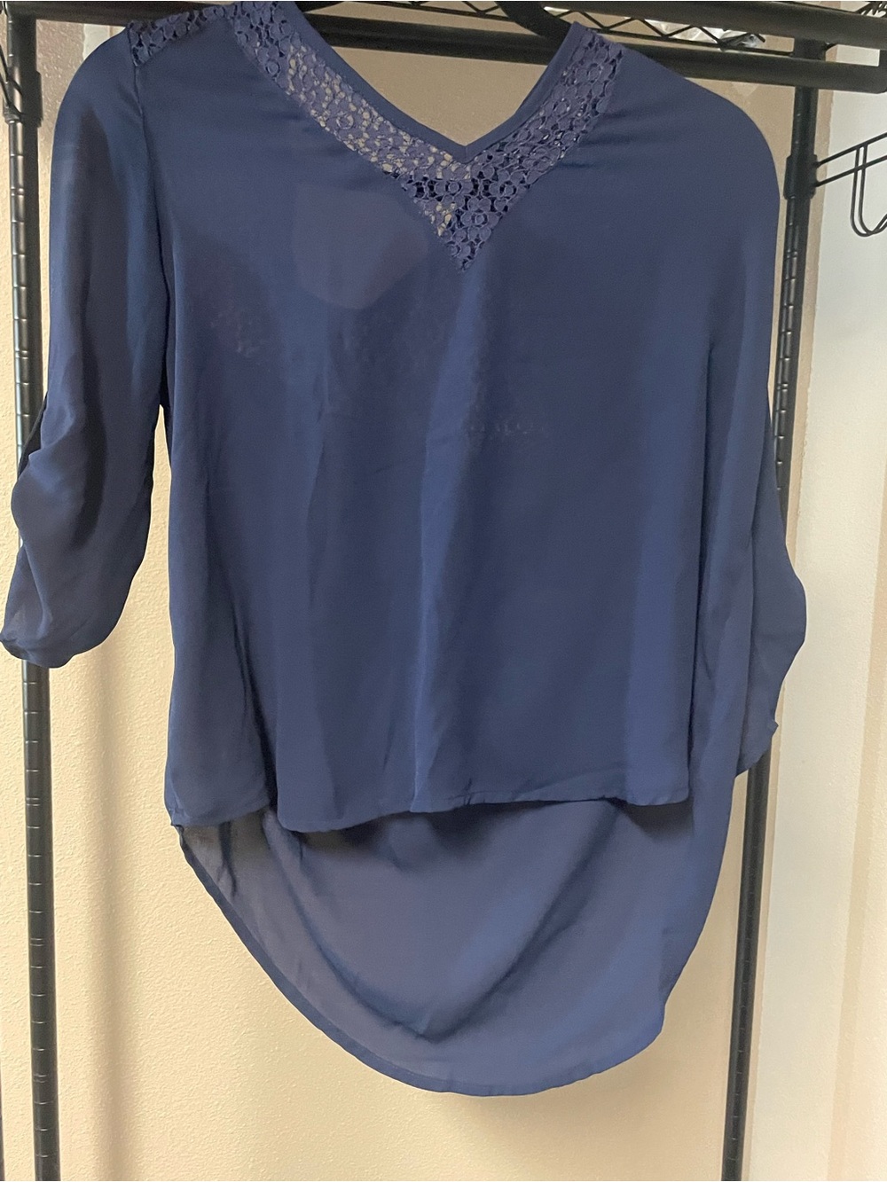 Women’s Navy Blue Lace-Yoke Blouse